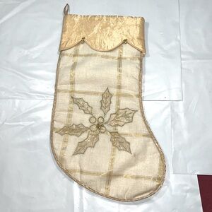 Gold silk Christmas stocking Ivy Holly berry bells padded metallic cotton INDIA